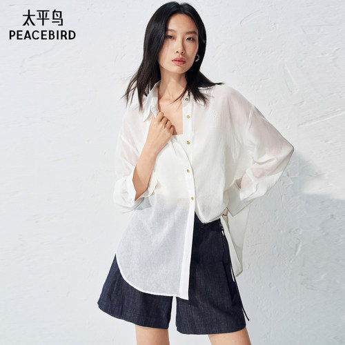 张婧仪同款太平鸟仿麻感长袖衬衫