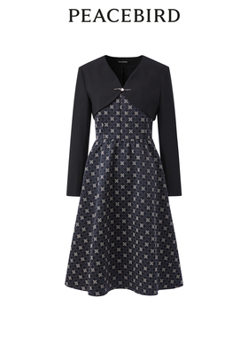 太平鸟新中式连衣裙春新款两件套提花长裙A1FAE1258