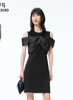 【商场同款】太平鸟露肩拼接连衣裙2025夏新款肌理短裙A1FAF2257