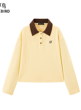 太平鸟女装2025年新款撞色polo领卫衣胸口图案女士外套A1CRF1133