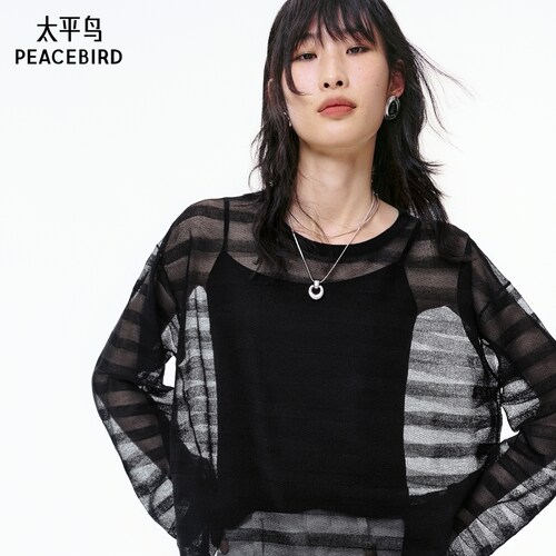 太平鸟夏季新款透明条纹线套衫A1EEF2215