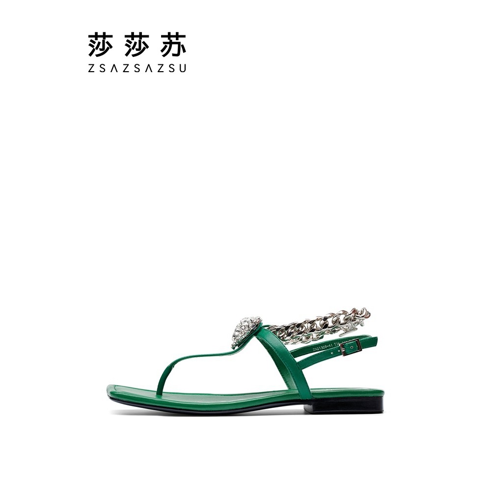 莎莎苏夏季新款时尚夹趾沙滩真皮休闲凉鞋
