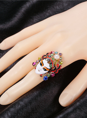 京剧刀马旦脸谱戒指女民族风食指指环可爱戏曲复古饰品首饰小礼品