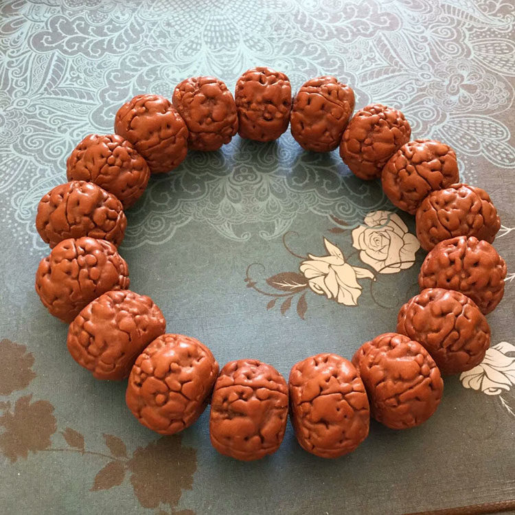 다섯 꽃잎 붉은 피부 격렬한 RUDRAKSHA 근육 패턴 팔찌 티베트 용 비늘 패턴 남성과 여성을위한 고밀도 원래 씨앗 팔찌