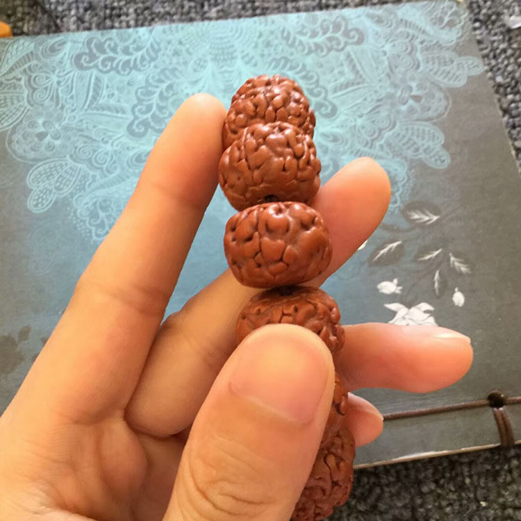 다섯 꽃잎 붉은 피부 격렬한 RUDRAKSHA 근육 패턴 팔찌 티베트 용 비늘 패턴 남성과 여성을위한 고밀도 원래 씨앗 팔찌
