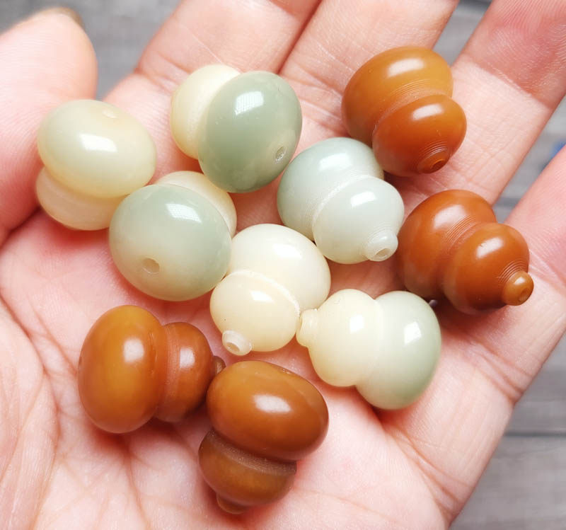 阴皮青提绿菩提根雕刻葫芦吊坠 手链配饰手工diy黄佛珠散珠女文玩