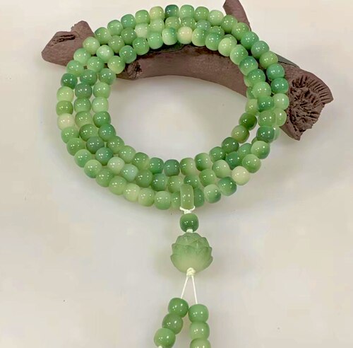 天然绿飘花白玉菩提根108颗 多宝手持盘玩阴皮手串项链女念珠手链