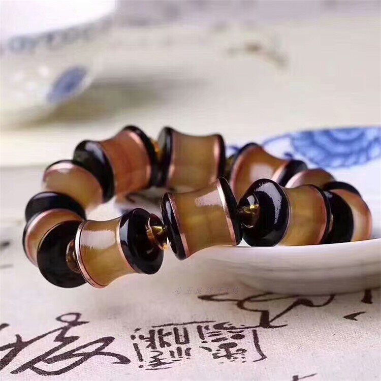 붉은 백단 대나무 남자 맞춤형 팔찌 티베트 민족 스타일 커플로 상감 천연 티베트 오래된 램 경적 구슬 팔찌