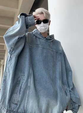 美式水洗复古情侣连帽牛仔夹克