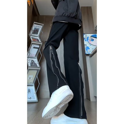 黑色拉链微喇牛仔裤男款春秋美式高街vibe裤子潮牌痞帅炸街弯刀裤