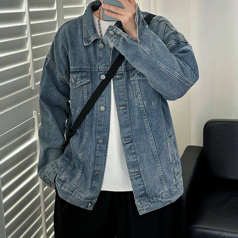 春秋季牛仔外套男高级感痞帅潮流新款复古韩版工装男款牛仔衣蓝色,男装,牛仔外套,淘宝优惠券,粉丝福利购,淘宝优惠卷