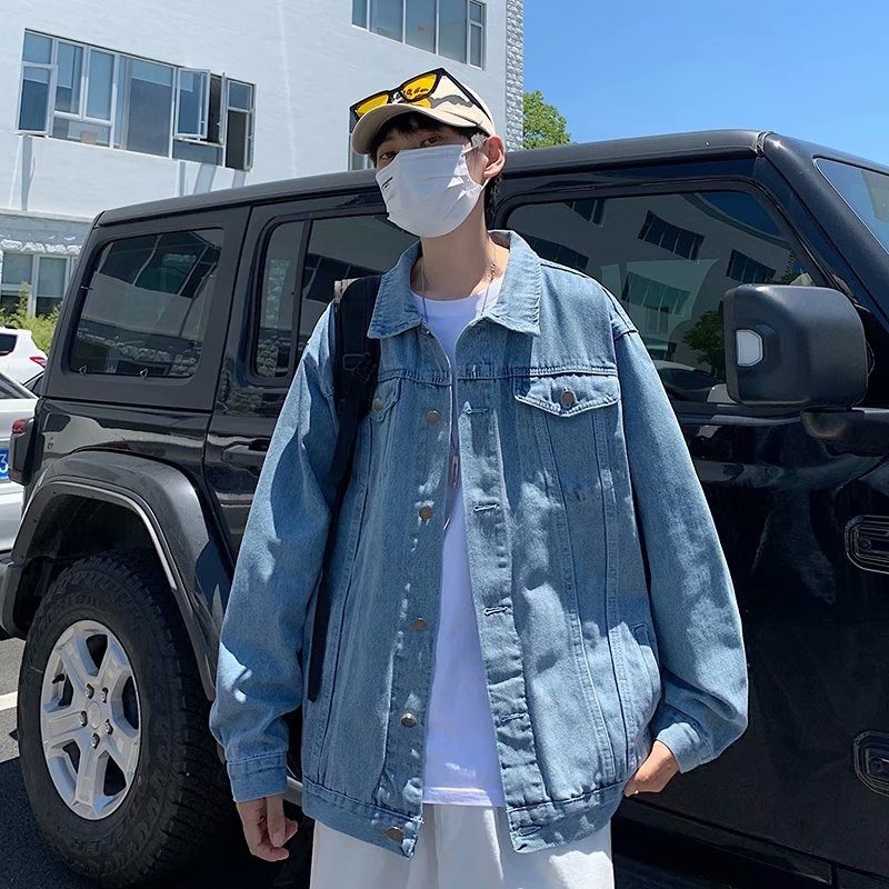 春秋季复古原宿风牛仔外套男士宽松韩版青少年ins工装夹克上衣服,男装,牛仔外套,淘宝优惠券,粉丝福利购,淘宝优惠卷
