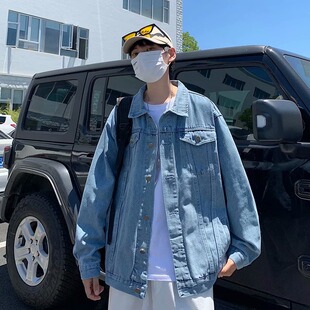 春秋季复古原宿风牛仔外套男士宽松韩版青少年ins工装夹克上衣服