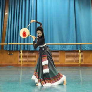 藏族学生舞蹈演出服装 民族风艺考大摆裙表演服连衣裙渐变裙 女新款