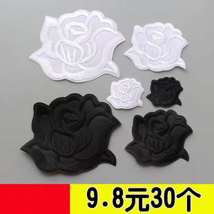 包邮白色玫瑰花刺绣布贴酒店床单修补洞贴花背胶可缝可烫补丁贴花
