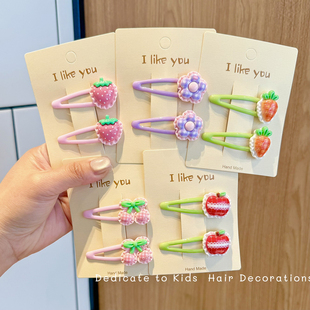 儿童发夹苹果草莓刘海夹甜美花朵鸭嘴夹女童发卡新款 宝宝手工发饰