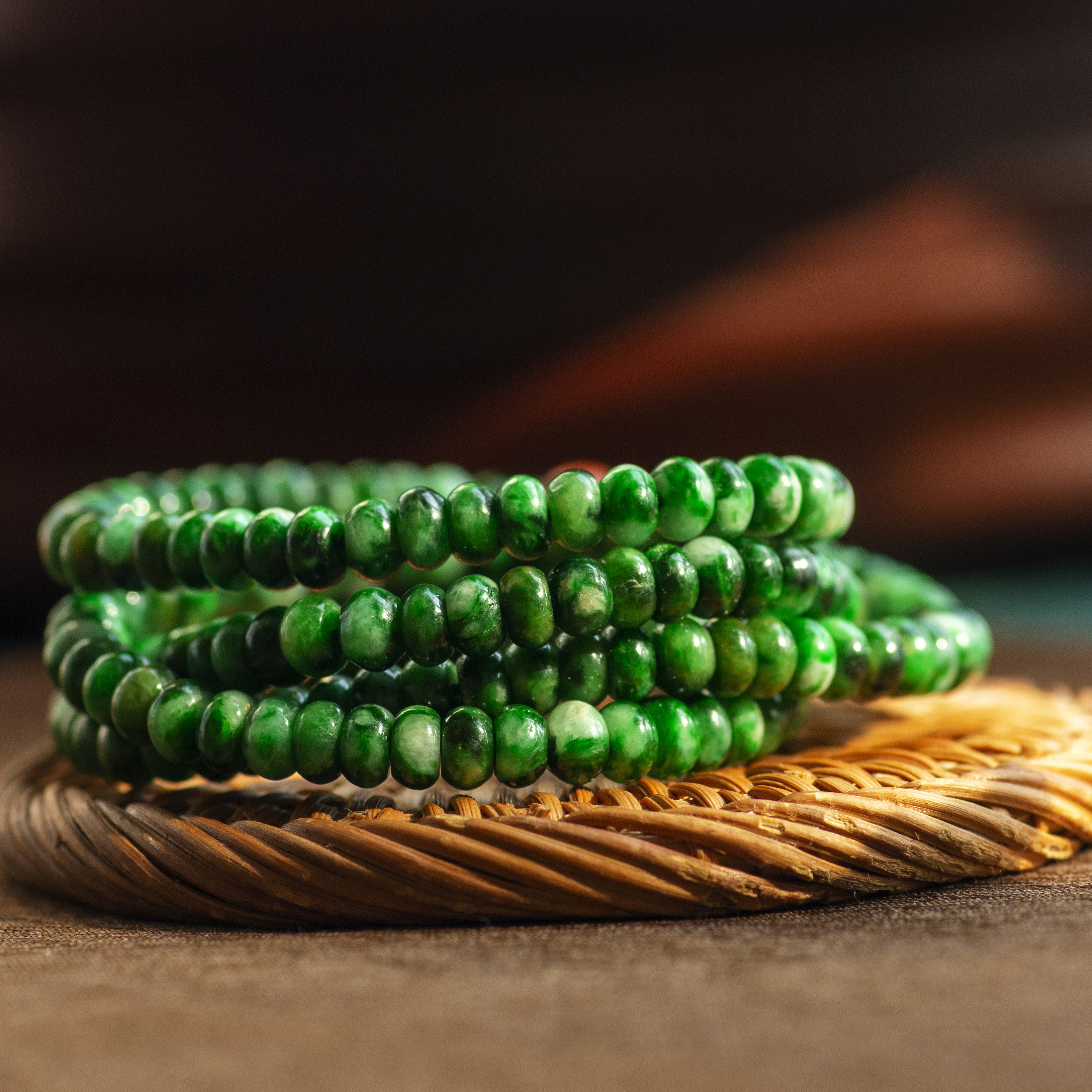 {现货}·缅甸翡翠a货花青手串 扁珠直径5.4mm  绿色玉石项链 珠串