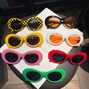 韩版嘻哈椭圆框墨镜白色红色猫眼复古搞怪网红演出道具太阳眼镜