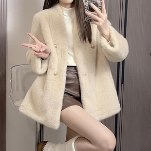 宽松皮草 小个子皮毛一体高级感中款 2025新款 仿水貂毛绒外套女冬季