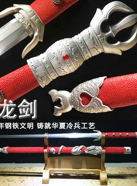 长龙剑龙泉市一体乌兹钢烧刃宝剑鱼皮鞘唐剑汉剑收藏冷兵器未开刃