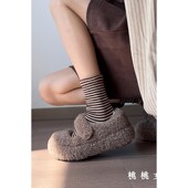 复古厚底毛毛勃肯鞋 可爱毛毛鞋 女两穿秋冬季 加绒保暖防滑百搭时尚