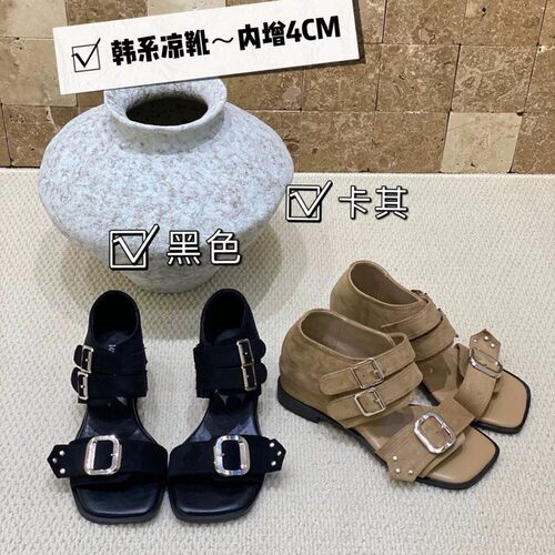 方头金属扣带罗马凉鞋女夏外穿
