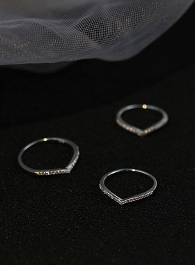 925纯银饰品高级感原宿气质V型镶钻戒指V形护戒简约指环尾戒女