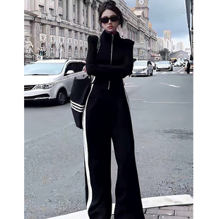 洋气瘦身上衣阔腿裤 欧式 时尚 女春秋2025新款 两件套潮 炸街运动套装