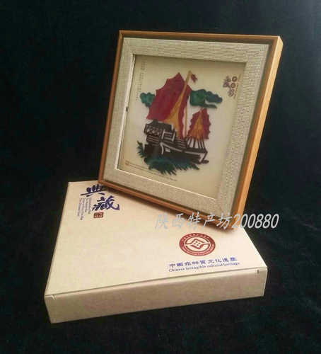 镜框红色一帆风顺皮影装饰画摆件