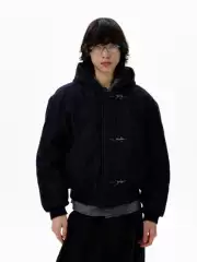 Tailang's Shop Winter American Retro Denim Jacket for Men, High-End, Cool and Stylish, with Airplane Buckle, Cotton-Padded Jacket, Trendy for Couples