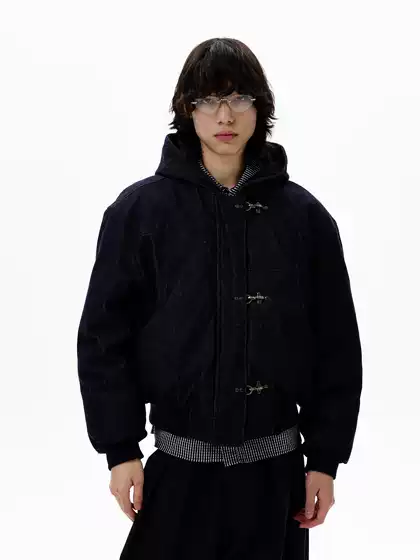 Tailang's Shop Winter American Retro Denim Jacket for Men, High-End, Cool and Stylish, with Airplane Buckle, Cotton-Padded Jacket, Trendy for Couples