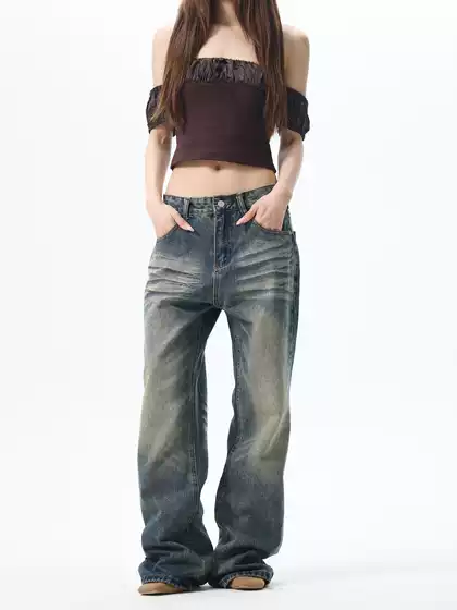 Oulang's store American retro micro flared jeans men's trendy brand high-end and cool niche pants couple pants