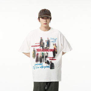 尾郎的店 美式复古高级感短袖T恤男设计感小众潮牌痞帅炸街上衣潮