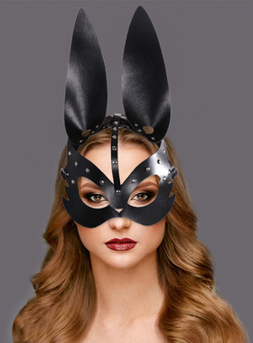 朋克皮革兔子面具舞会派对万圣节狂欢节动物化妆服饰道具