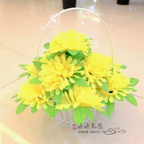 包邮厂家直销清明节祭祀供佛用绢布塑料花篮仿真花菊花花篮套装