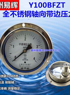 Y100BFZT全不锈钢轴向带边压力表Y-100ZT BF 0-0.6,1,1.6,2.5MPA