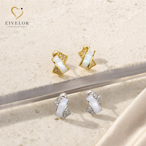 EIVELOR交叉贝母耳饰小众百搭