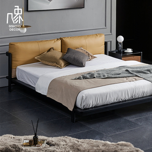 几象诧寂风头层真皮实木软靠包双人床主卧大床1.8M意式 现代简约床