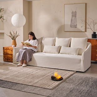 几象源野沙发布艺侘寂风小户型可拆洗自然风奶油风亚麻三人位直排