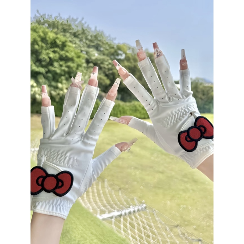 高尔夫手套韩版不露指蝴蝶结布手套露指防滑耐磨透气双手左右手女