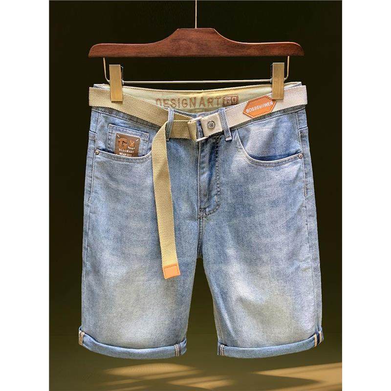 2025年新款牛仔短裤男士夏季薄款直筒五分裤潮流浅色弹力休闲中裤,男装,短裤,淘宝优惠券,粉丝福利购,淘宝优惠卷