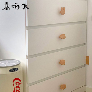 木巧儿童房衣柜拉手 可爱造型创意抽屉门实木原木质卡通动物拉手