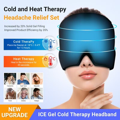 跨境Migraine Relief hat 冰敷头套便携凝胶冰帽冰敷眼罩面部冰帽