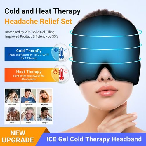跨境Migraine Relief hat 冰敷头套便携凝胶冰帽冰敷眼罩面部冰帽