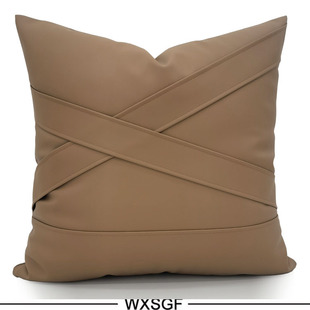 北欧现代新中式轻奢沙发样板间咖色拼接几何图形定制抱枕床头靠垫