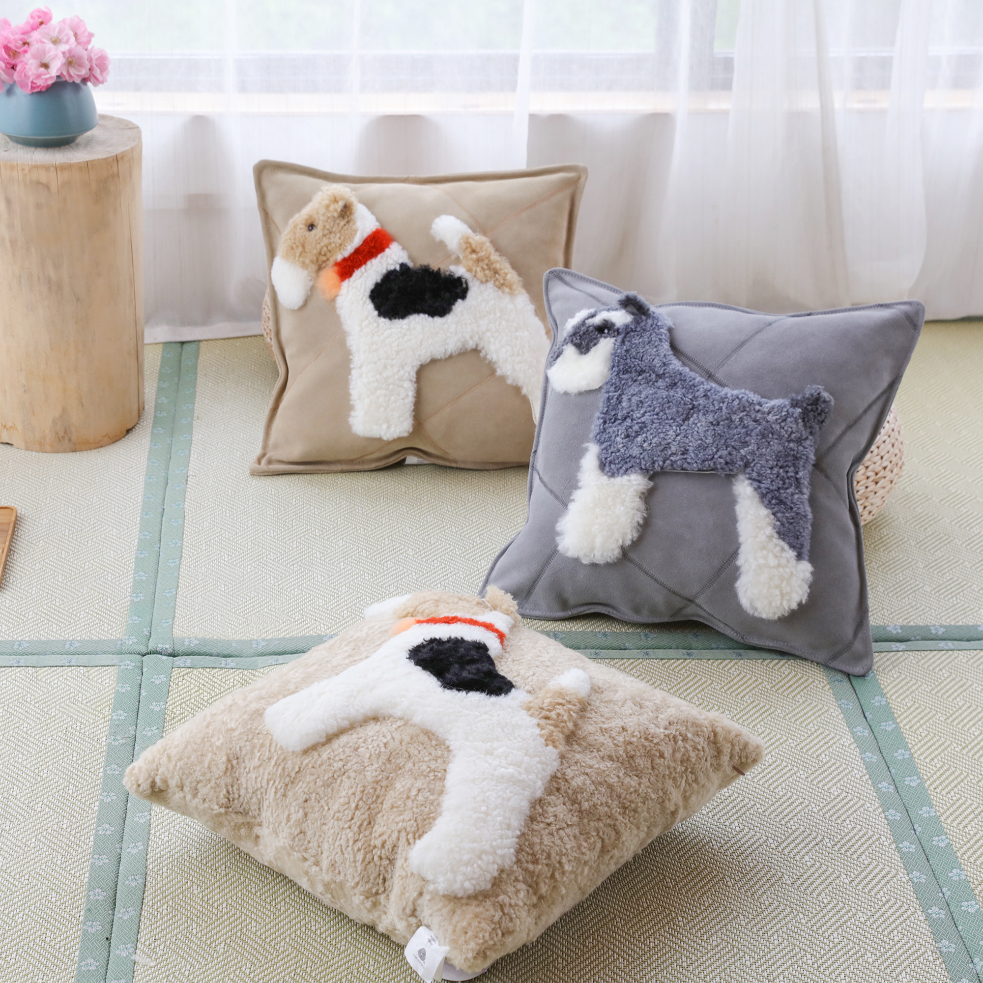 卡通羊毛牛皮田园风沙发抱枕
