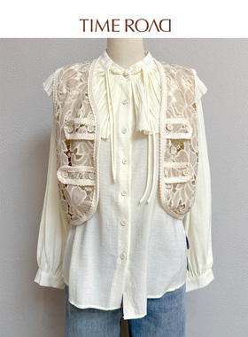Time RoaD/汤米诺复古蕾丝镂空马甲国风盘扣衬衫套装T26134211200