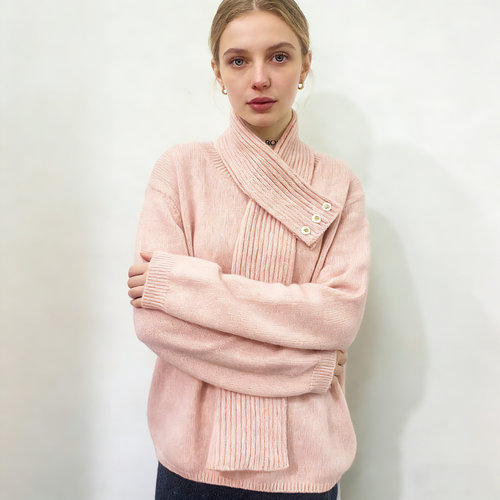 汤米诺设计感围脖领加厚毛衣女冬