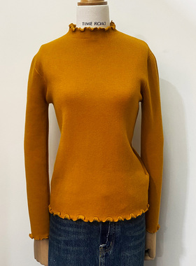 Time RoaD/汤米诺木耳边半高领针织衫女冬加绒弹力打底衫内搭毛衣