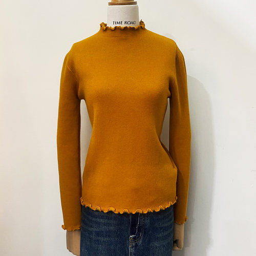 木耳边半高领针织衫女冬加绒